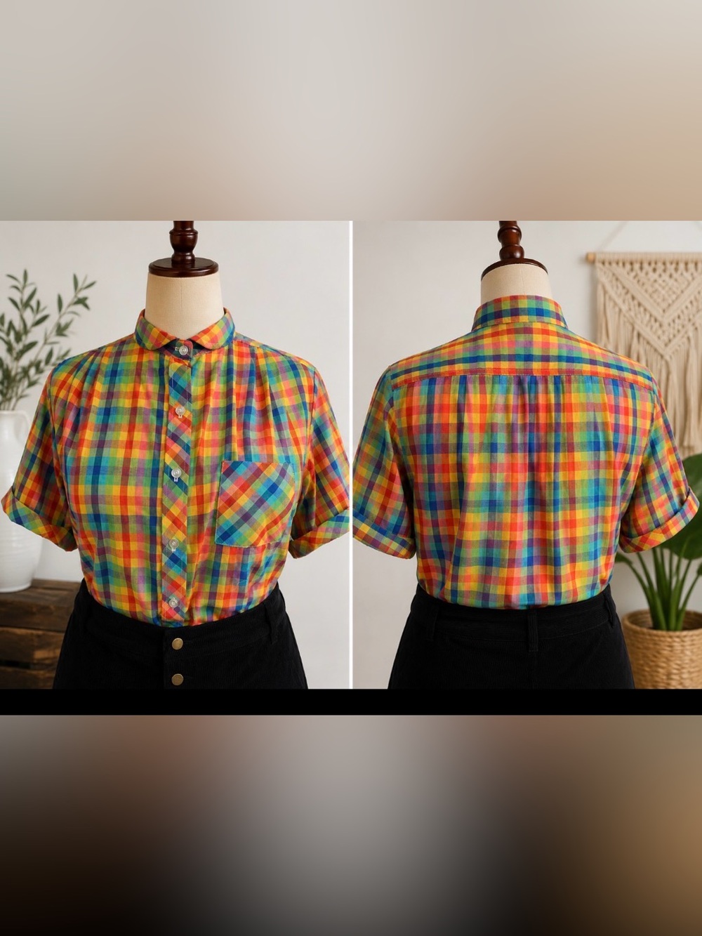 Vintage 70s -Tomorrow’s Dream- Multicolor Check Short-Sleeve Shirt -XL